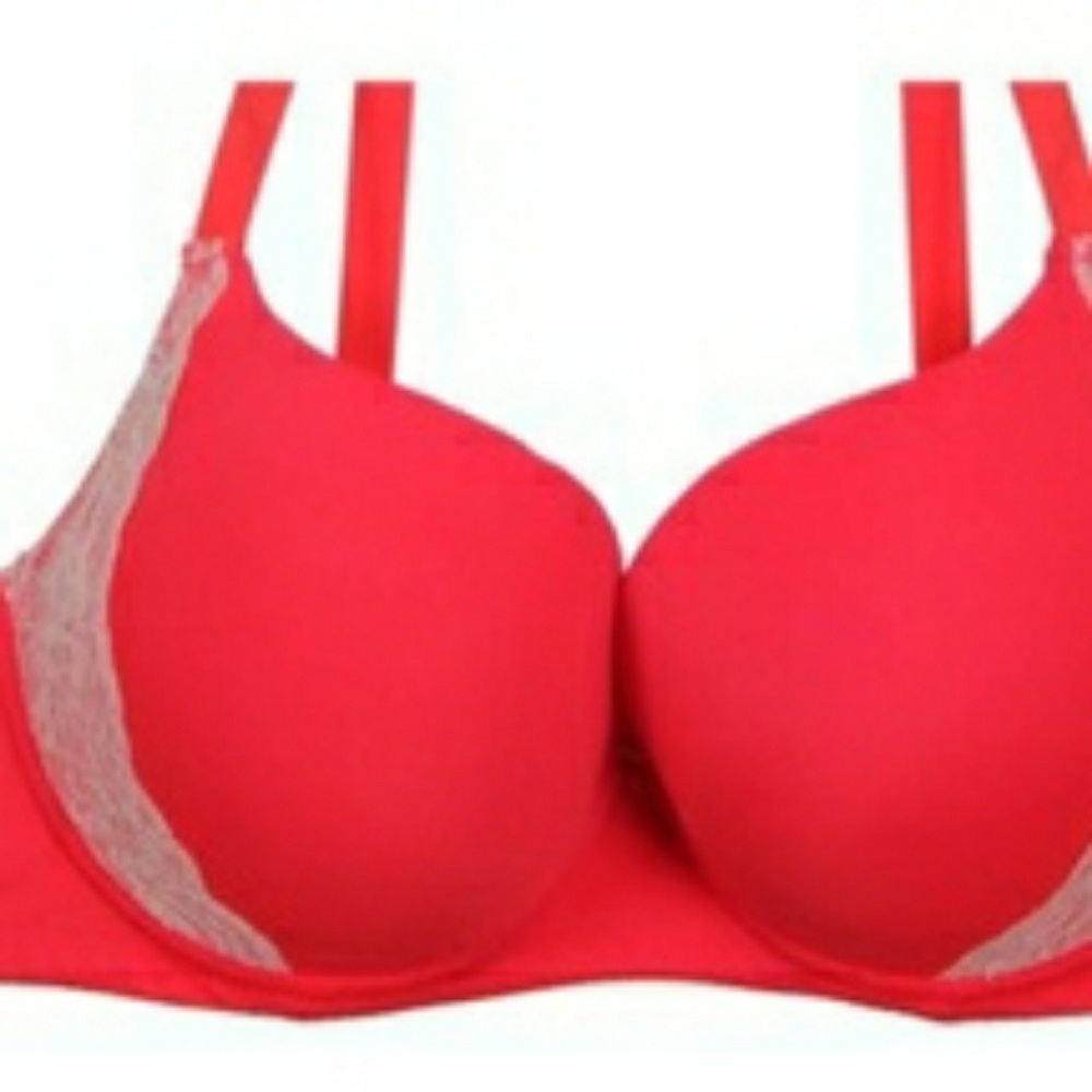 38DDD Neon Very Bright Red with White Lace  NWT